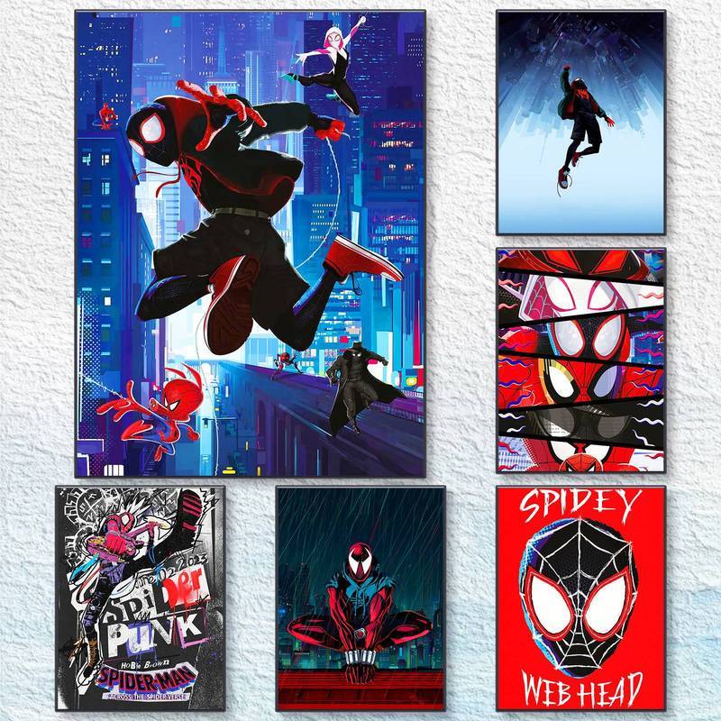 Người Nhện Vượt Qua Người Nhện In Canvas, Nghệ Thuật Treo Tường Miles Morales Cho Người Hâm Mộ Trang