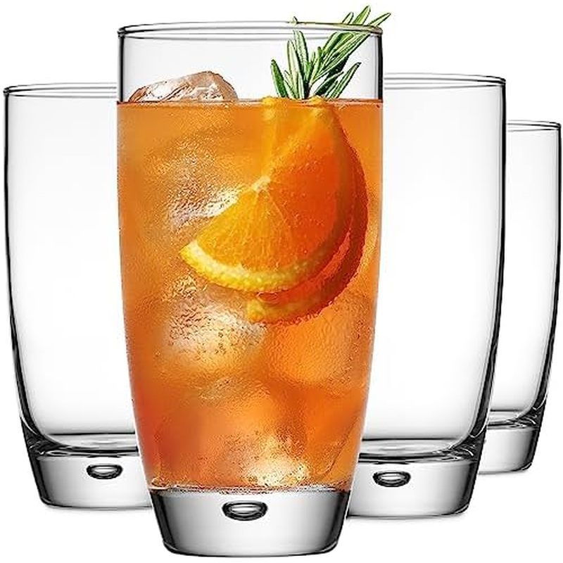 Set of 4 Highball Glasses 16 Oz Collins Cocktail Drinking Glass Cups, Bubble Base Glassware for Wate