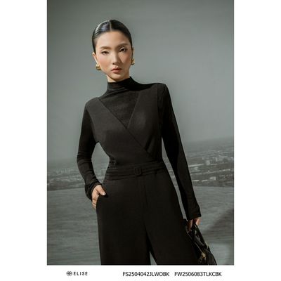 Jumpsuit đen dài phối đai eo thiết kế Elise FS2504042JLWOBK