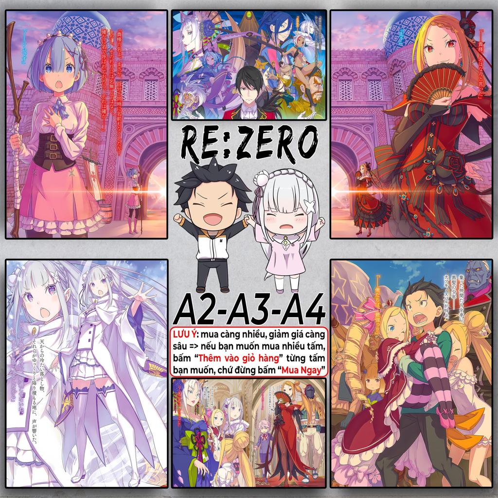Re:Zero - Poster Anime A2 A3 A4 - Dán tường | Re Zero | Natsuki Subaru | Emilia | Ram | Rem | Beatri