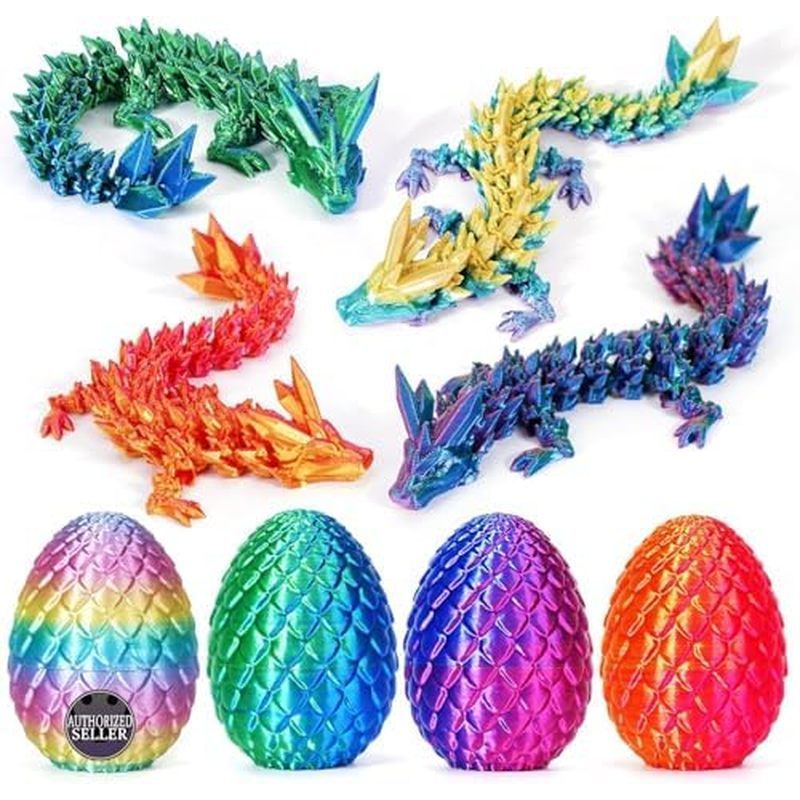 S 3D Printed Dragon Egg, Easter Basket Stuffers for Kids, Prefilled Easter Eggs with Toys Stuffed Eg