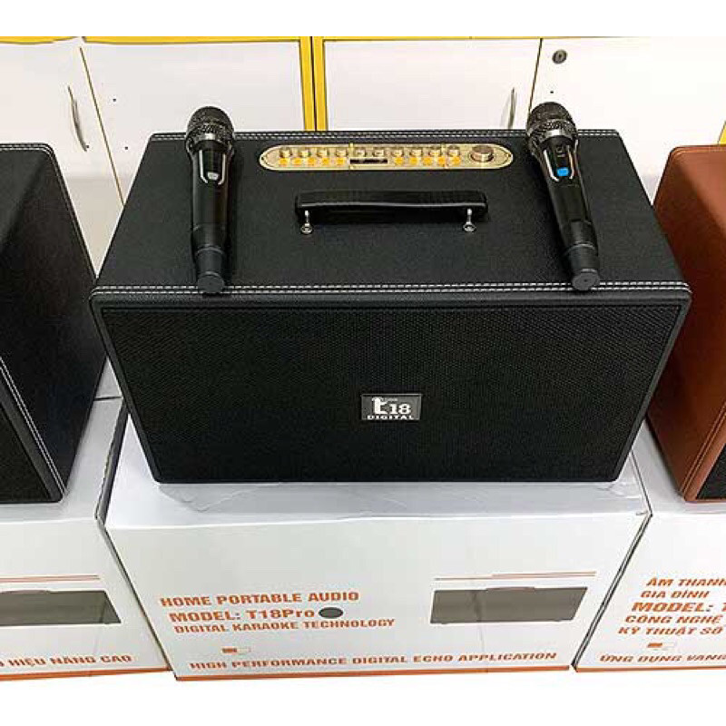 Loa Karaoke Xách Tay T18 PRO (Loa nhập khẩu cao cấp, 3 đường tiếng, 2 Mic UHF bắt sóng mạnh, 480W)