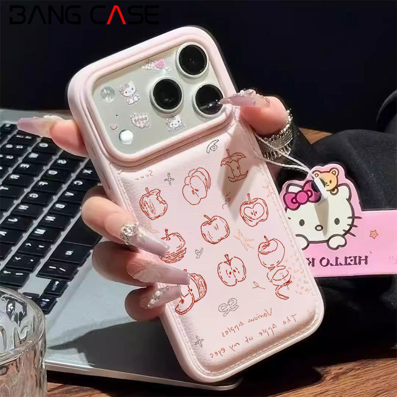 Leather Texture Case for IPhone 17 16 15 14 13 12 11 Pro Max Air Xr Xs Max 7 8Plus Red Apples Soft C