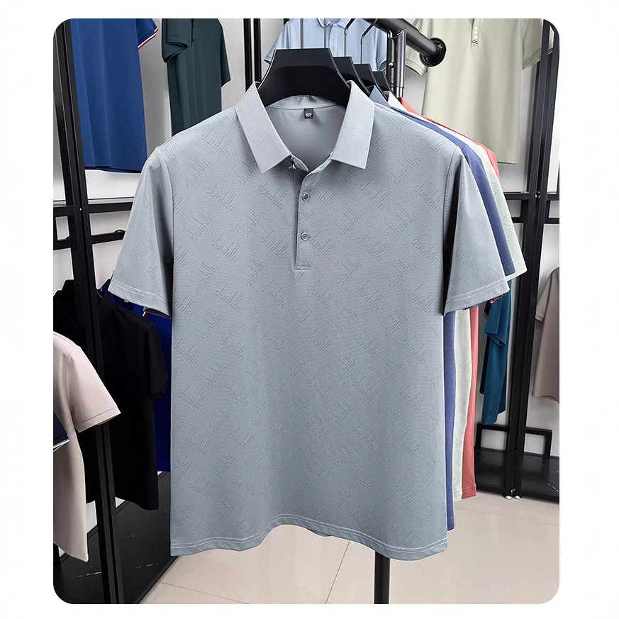 Summer Middle-Aged Men's Casual Short-Sleeved T-shirt Dad's Lapel Shirt Men's Ice Silk T-shirt Men's