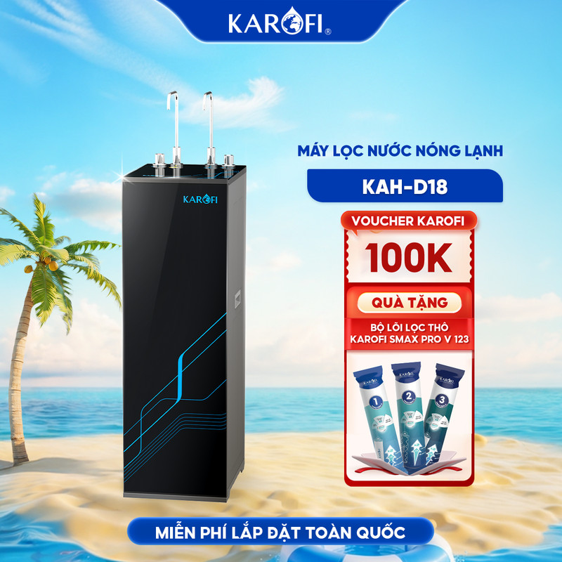 [TẶNG BỘ LÕI] Máy lọc nước NÓNG NGUỘI 11 lõi Karofi KAH-D18 - Gấp 3 Hydro-Ion-Kiềm Lắp đặt toàn quốc