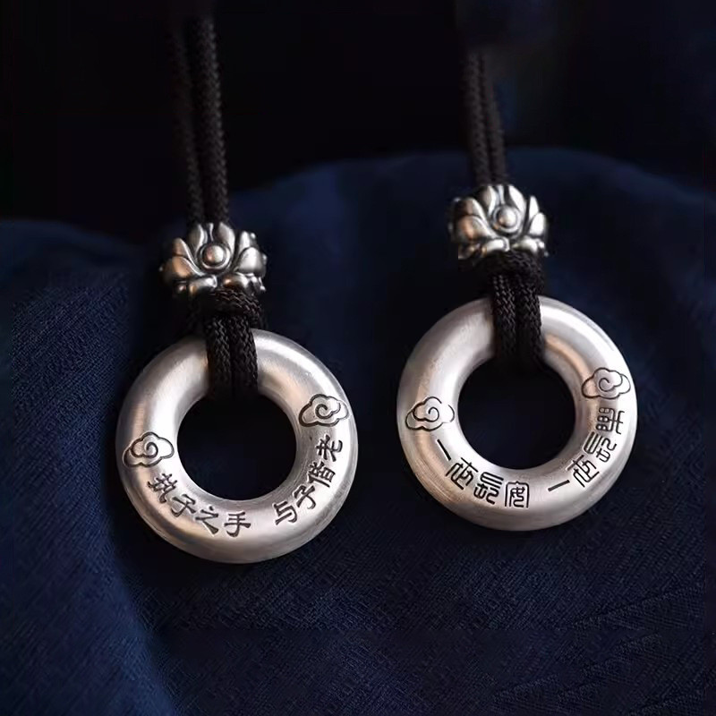 Luotai Old Silversmith 999 Sterling Bạc Khóa An Toàn Mặt Dây Chuyền Vòng Cổ Cặp Đôi Chắc Chắn