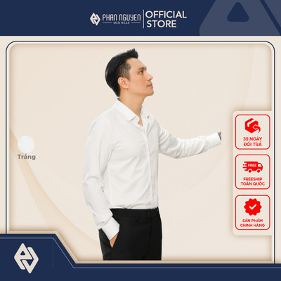 Áo sơ mi trắng nam Phan Nguyễn, chất liệu bamboo mềm mát, hút ẩm tốt, an toàn form slim fit SMD.1550