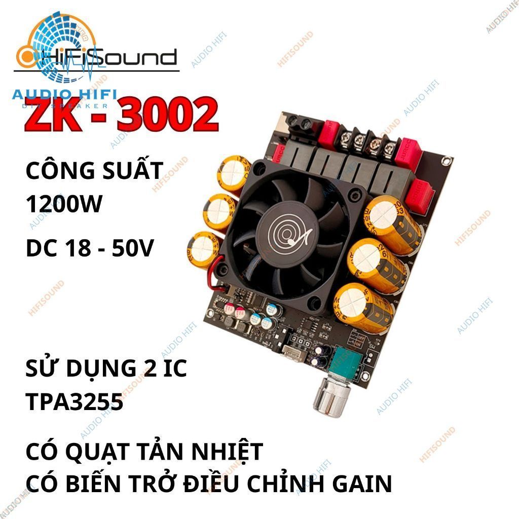 ZK-6002 mini ampli, DC18-50V TPA3255 600w+600w mini ampli điều khiển loa siêu trầm zk6002, bo mạch k