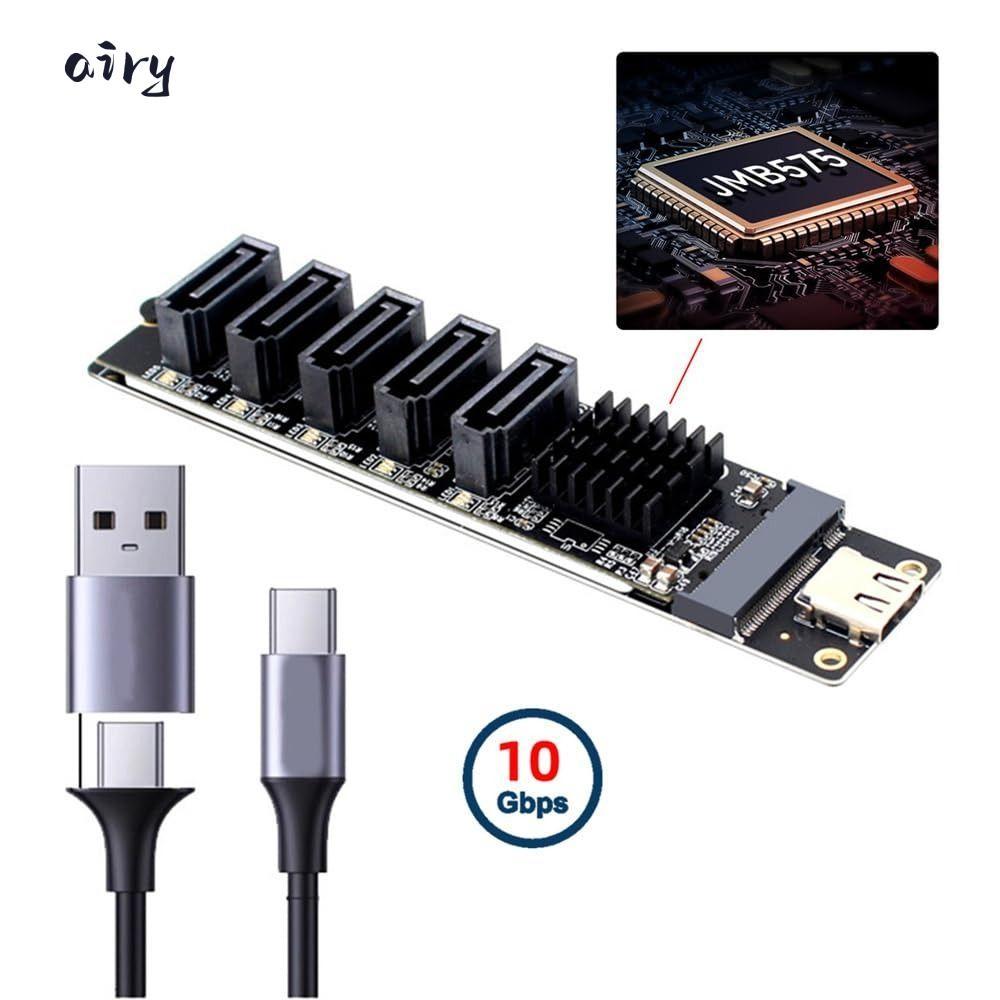 Bộ chuyển đổi KANGNAN Type C sang SATA, Bộ nâng PCI-E đa cổng 6Gbps, Cắm và chạy 5 kênh JMB575 Thẻ m