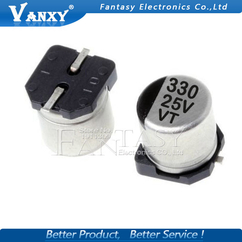 10 Chiếc Tụ Điện Phân 25V330UF 8 * 10 Mm SMD Nhôm Điện Phân Tụ 330uf 25v