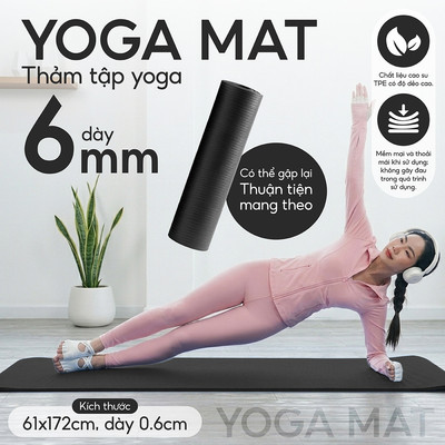 [MALL] Thảm tập 6MM yoga tại nhà vật liệu TPE siêu bền XÁM/ĐEN, mềm mại, chống trượt, dày 6mm
