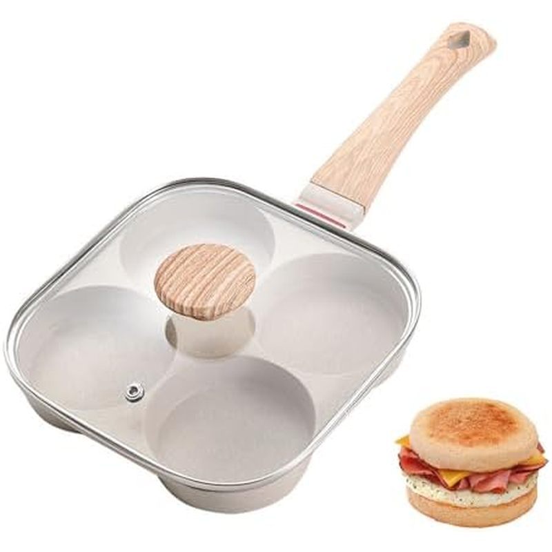 JUSTUP Nonstick Egg Frying Pan, Egg Divided Grill Pan, Heat Resistant Handle 3 Section Skillet, Omel