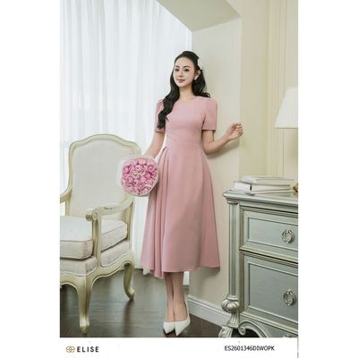 Đầm tuytsy hồng đậm xếp ly eo thiết kế Elise mã ES2601346DIWOPK