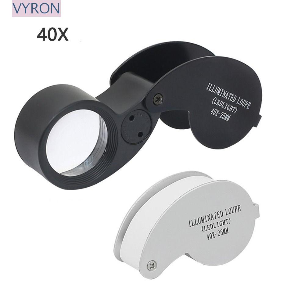 Kính lúp có thể gập lại VYRON, Kính lúp gấp 40X cầm tay, Đọc sách LED ống kính Mini 40X
