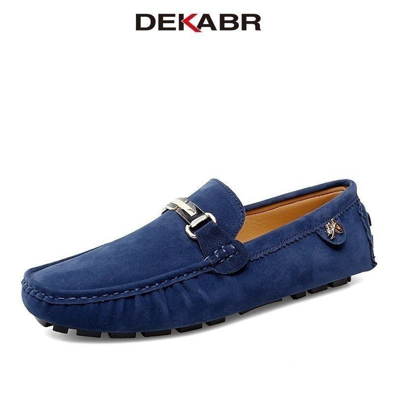 DEKABR Loafers Nam Nữ Handmade Giày Da Đen Thường Ngày Lái Xe Flats Xanh Slip-on Moccasins Nam Plus 