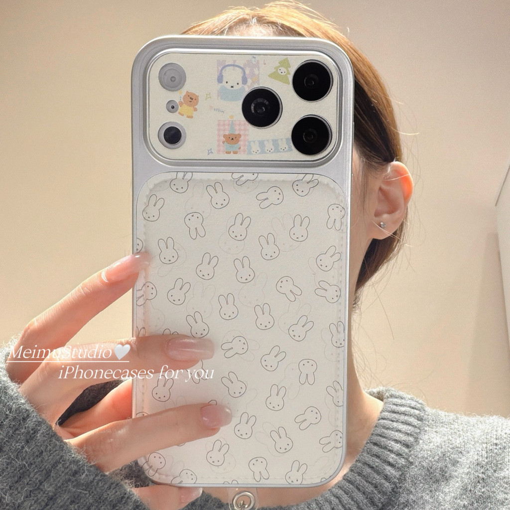 Meimu ins Simple Line Miffy Rabbit có dây buộc Thích hợp cho Vỏ điện thoại Apple 17pro iphone16proma