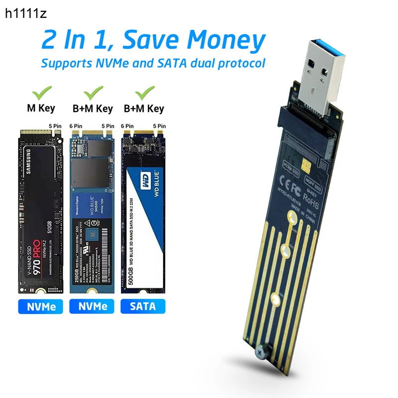 Bộ chuyển đổi M.2 sang USB Giao thức kép Bảng SSD M.2 NVME PCIe NGFF SATA M2 Hỗ trợ thẻ 2230 2242 22
