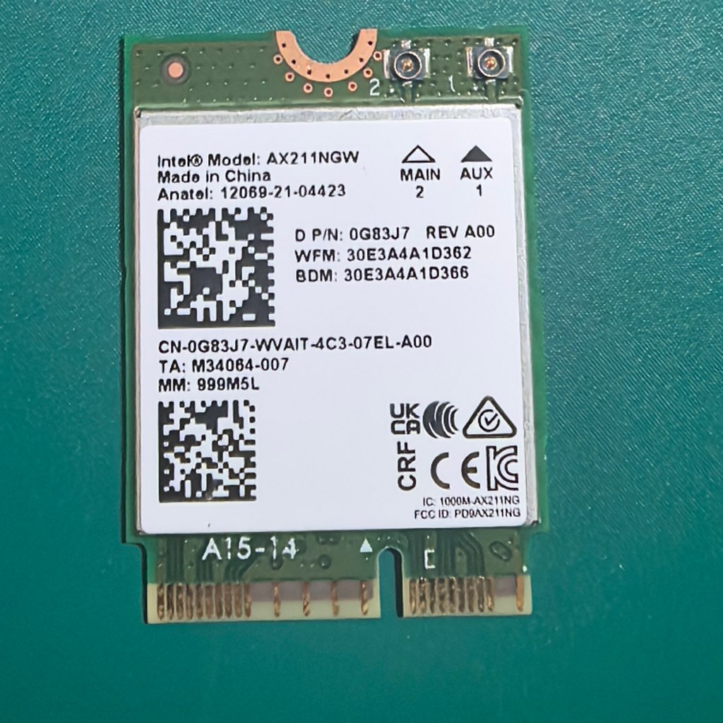 Card mạng không dây Dell Dell Dell Dell T3660 3680 Intel AX211 WIFI6E Bluetooth 5.3 G83J7