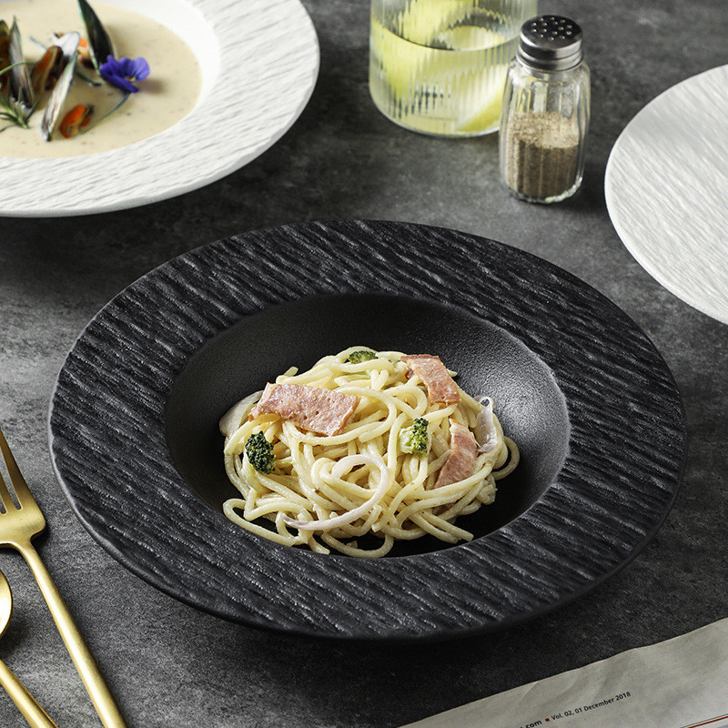 Sáng Tạo Đĩa Gốm Sứ Đĩa Sâu Salad Pasta Feel Nhật Bản Rock Phương Tây Đĩa Thực Phẩm Pasta Đĩa Pasta 