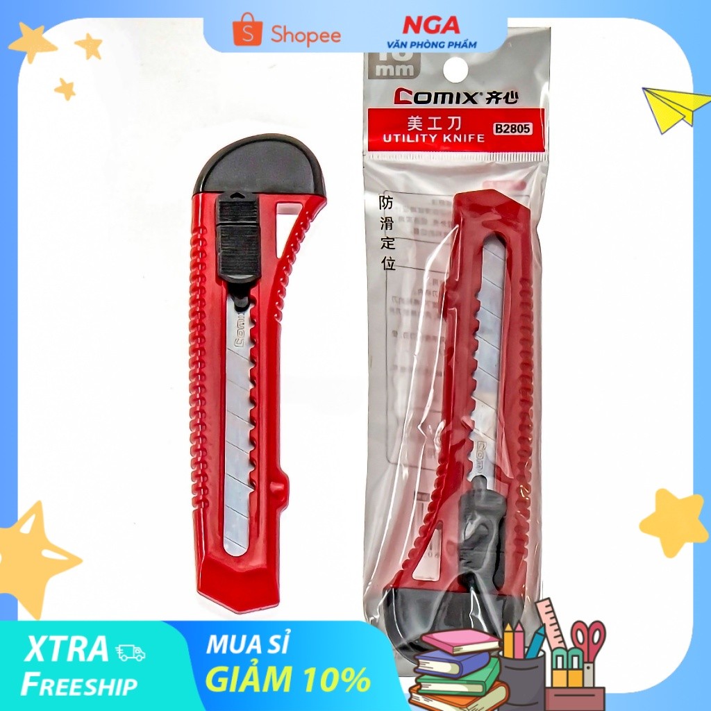 [MUA SỈ GIẢM 10%] Dao rọc giấy văn phòng Comix B2805 (4x15,5x1,5)cm (1 cây)