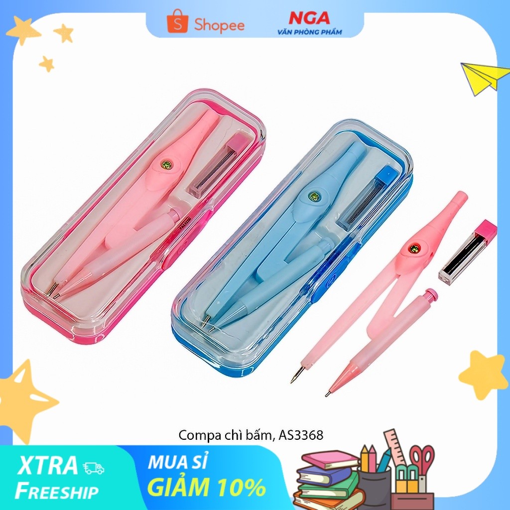 [MUA SỈ GIẢM 10%] Bộ Compa bút chì bấm, AS3368 (1 hộp)