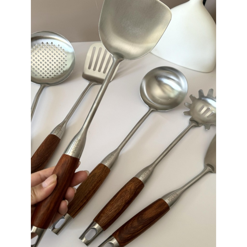 [Kho báu Huanghualimu] Thìa súp bằng thép không gỉ 304 Khuấy-Frying Colander Iron Spatula Khuấy-Fryi