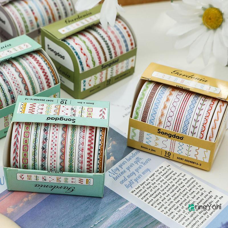 AringYohi] 10 Cuộn Slim Basic Washi Tape Scrapbooking Supplies Washi Tape Set Rainbow Cinta Adhesiva