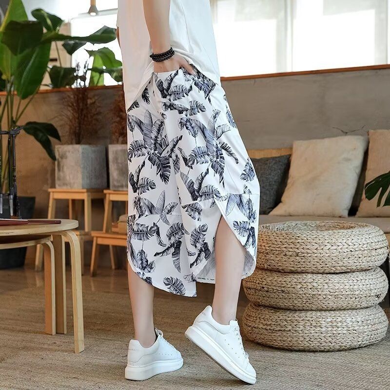 Mới Trung Quốc Phong Cách Retro Rời Crop Quần Ice Silk Quốc Gia Hợp Thời Trang Kỳ Nghỉ Giải Trí Thư 