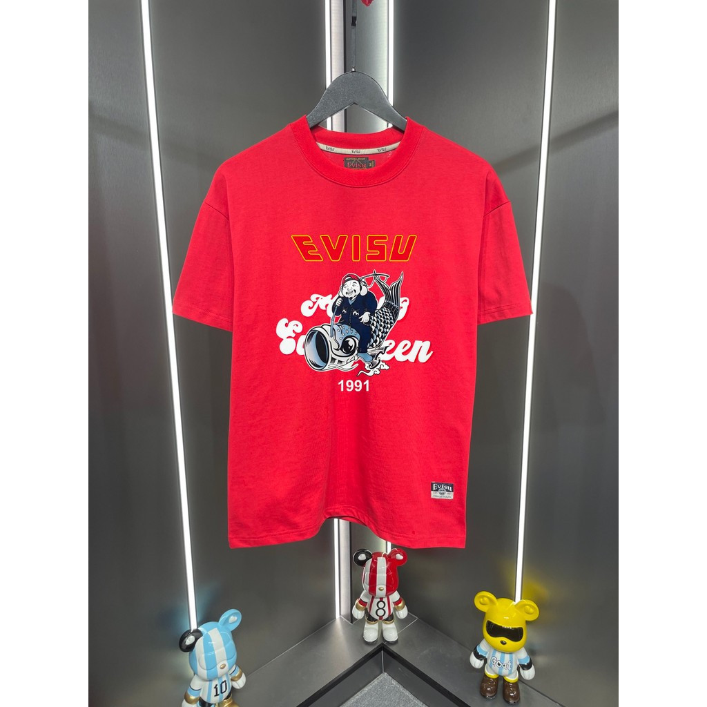 EVISU / God of Fortune 2026 Áo thun ngắn tay cổ tròn phong cách cặp đôi Phong cách nam Xuân Thu Cao 