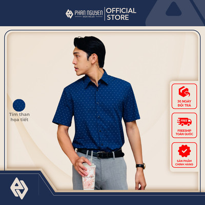 Áo sơ mi cộc tay nam Phan Nguyễn, chất liệu bamboo, thoáng mát, co giãn tốt, form slim fit SMC.491