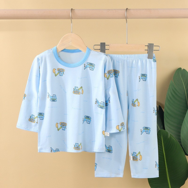 Bộ Đồ Ngủ Trẻ Em Mùa Hè Mỏng Tencel Modal Lyocell Bé Trai Bé Gái Giữa Chiều Kho Báu Điều Hòa Không K