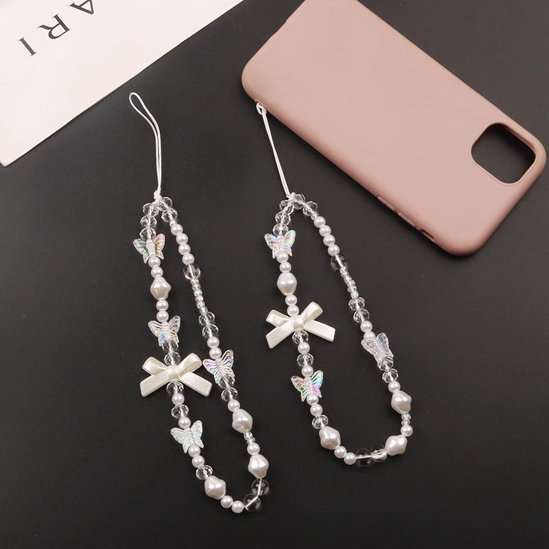 Mobile Phone Case Chain Short Female Heart Bow Beaded Chain Cartoon Bear Phone Chain