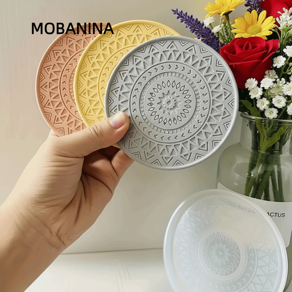 MOBANINA Silicon Coaster Khuôn, Nhựa Dính 10.5cm DIY Coaster Khuôn, Khay Bàn Hình Hoa Coaster Tròn C