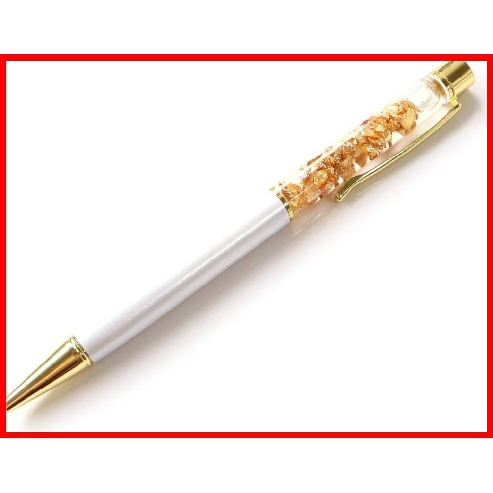 Japan[GOLD STONE] ballpoint pen with gold leaf, 24k gold, glitter, pure gold, good luck, white