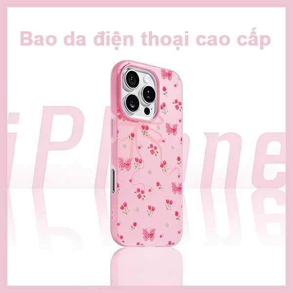 Ốp Lưng iPhone Nơ Hồng Hoa Hồng Bướm Đáng Yêu  iP 11/12/13/14/15/16/17/Plus/Pro/Max