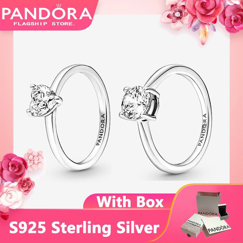 Nhẫn Pandora Chính Hãng 100% Bạc 925 Chính Hãng Có Hộp Dành Cho Nữ Lấp Lánh Solitaire
