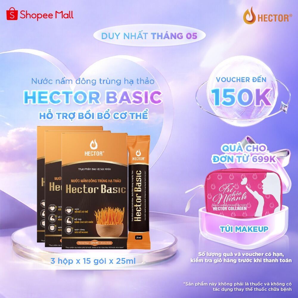 Bộ 3 Hộp Nước nấm Đông Trùng Hạ Thảo Hector Basic hỗ trợ bồi bổ sức khỏe hằng ngày (3 hộp x 15 gói x
