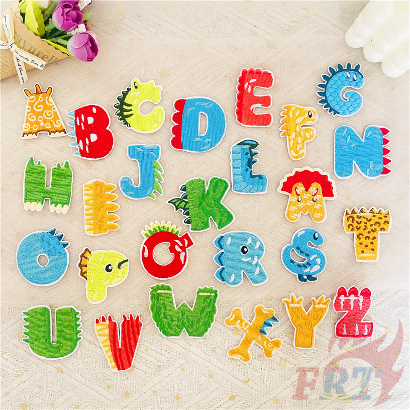 1 CÁI ✿ Phim hoạt hình dễ thương Khủng long Chữ cái tiếng Anh Miếng dán sắt ✿ DIY may trên miếng dán