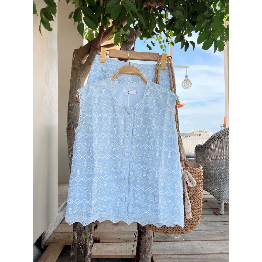 Set Bộ Nữ Áo Hoa Thêu Họa Tiết Boho Mix Quần Short Đùi Ren Viền Sóng S135 | BigBuy360 - bigbuy360.vn