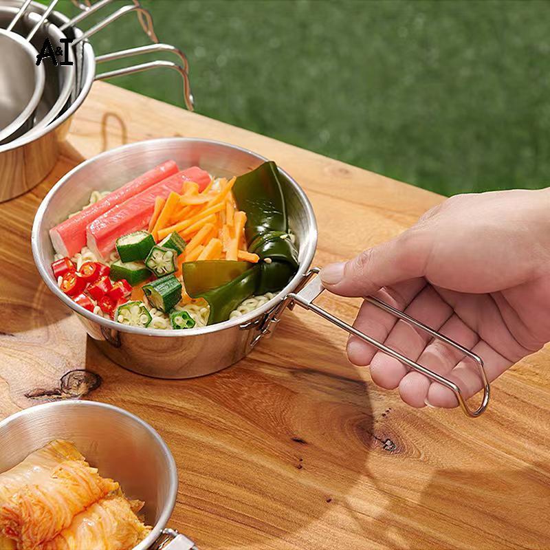 AI Ngoài Trời Bát Gấp Inox Cắm Trại Bát Nấu Ăn Bộ Đồ Ăn Đi Bộ Đường Dài Du Lịch Dã Ngoại Bát Dụng Cụ