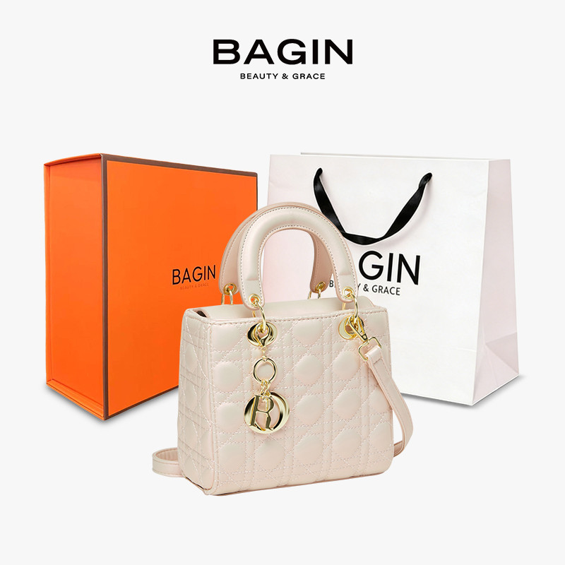 BAGIN Túi Xách Nữ Màu Hồng Phấn, Túi Công Sở Chần Trám Cao Cấp Thanh Lịch