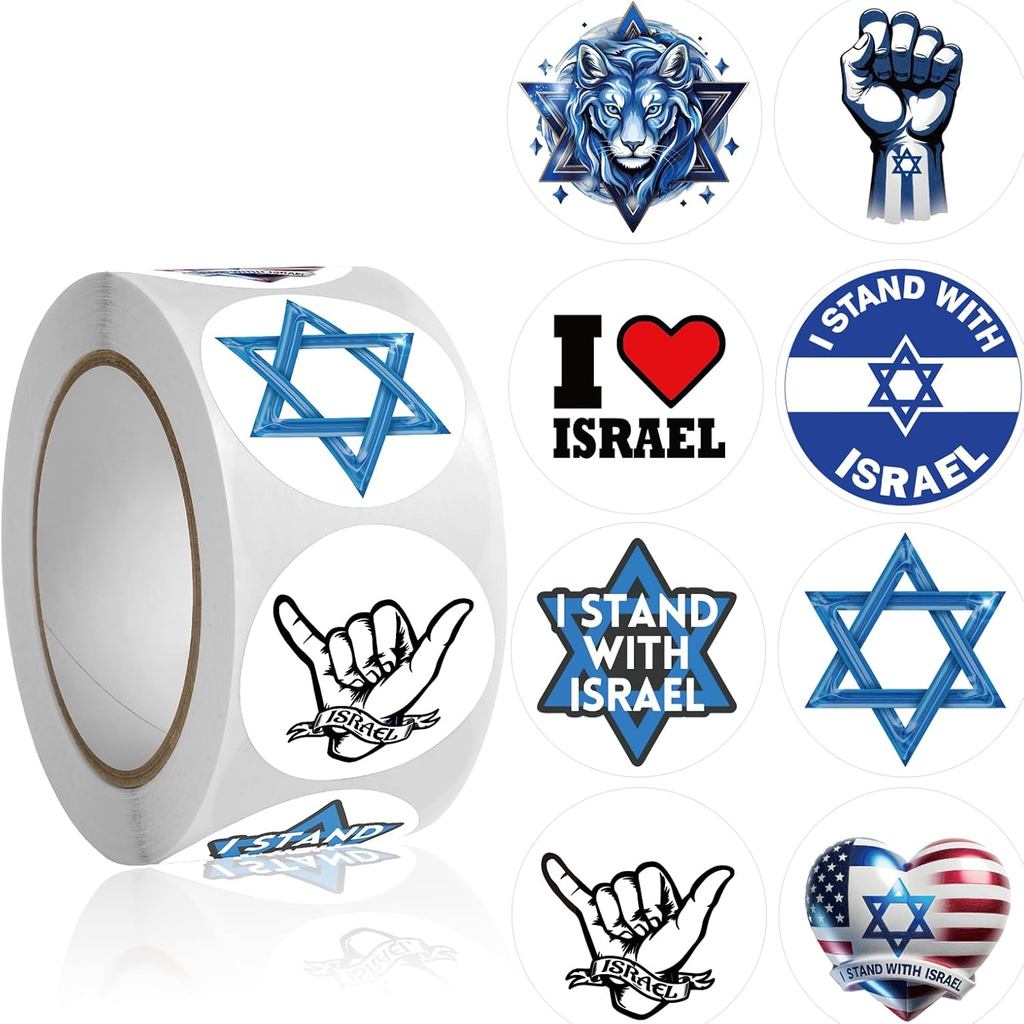 Cuộn Nhãn Dán Israel 500 Chiếc - Tình Bạn Israel Và Mỹ - Tôi Đứng Với Israel Dễ Dàng Dính Và Tháo - 