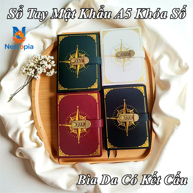 Sổ Tay Mật Khẩu A5 Khóa Số,Sổ Tay Nghệ Thuật Giản Dị,Bìa Da Có Kết Cấu,Dày 400 Trang,Phong Cách Vint