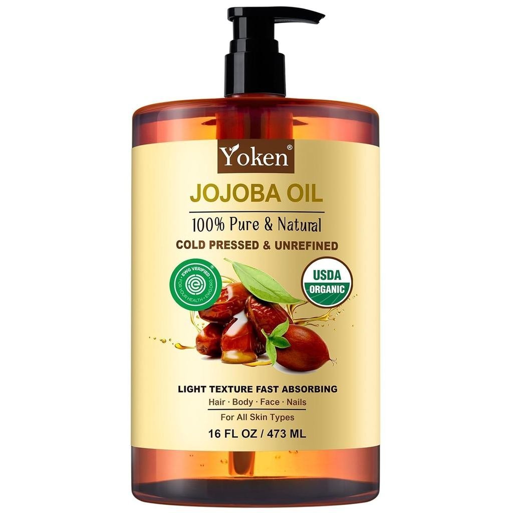 Dầu Jojoba nguyên chất hữu cơ USDA Certif 16 fl oz, Dầu Jojoba 100% cho tóc, mặt, ép lạnh chưa tinh 