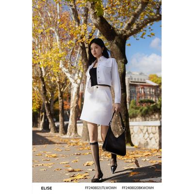 Chân váy kaki trắng diễu chỉ thiết kế Elise FF2408020BKWOWH