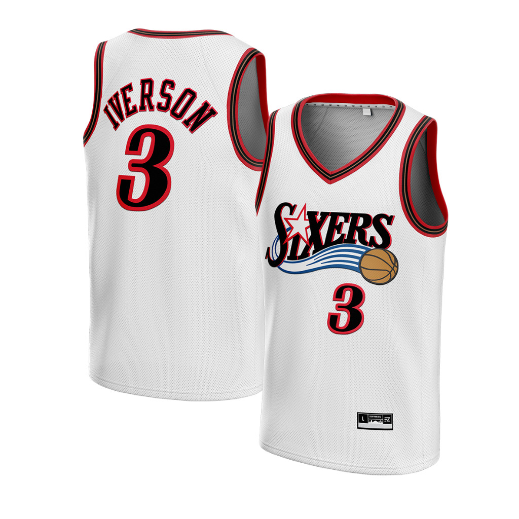 Allen Iverson Philadelphia 76ers jersey 3 màu trắng Áo bóng rổ Swingman Áo thun hàng đầu