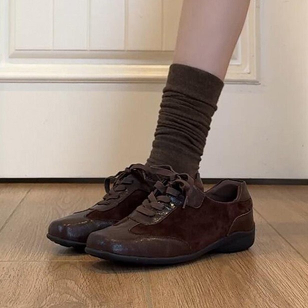 Sheepskin Version~Vintage genuine leather square-toed lace-up women's ballet-style versatile German 