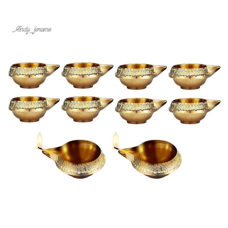 Kim Loại Hợp Kim Kuber Diya 10 Chiếc Cho Diwali Trang Trí Đèn Dầu Truyền Thống Cho Diwali Diya Vilak