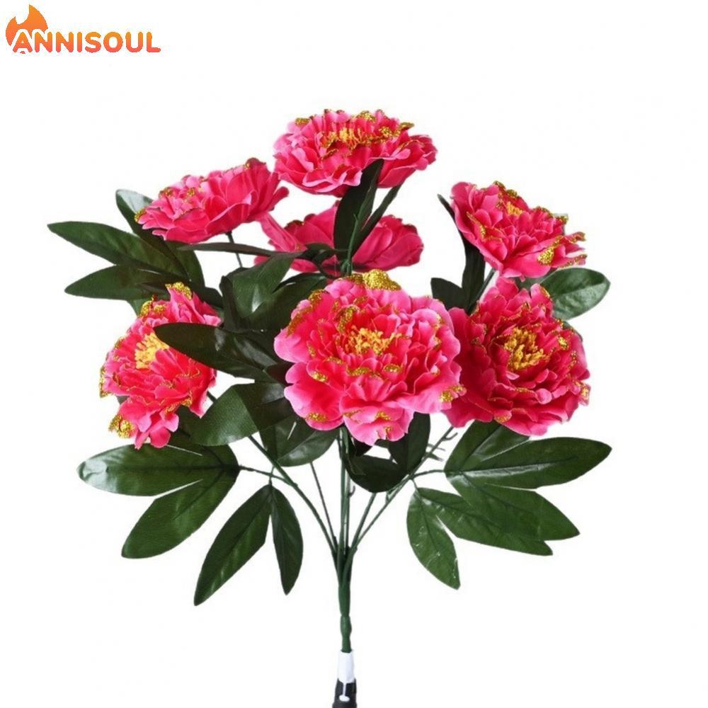 [NISO]Silk Peony Bouquet 7 Peony Heads Gold-edged Petals Ultra-realistic Silk Petals