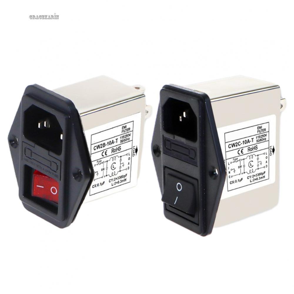 Bộ lọc dòng AC Loại ổ cắm IEC có công tắc an toàn ánh sáng CW2B-T CW2C-T 3A 6A 10A